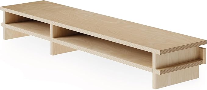 Fenge Dual Monitor Stand, 39.4in Wood Monitor Riser for 2 Monitors, 2 Tiers Desk Shelf with Cable Mangement for Top of Desk, Computer Stand for Laptop, PC, Printer