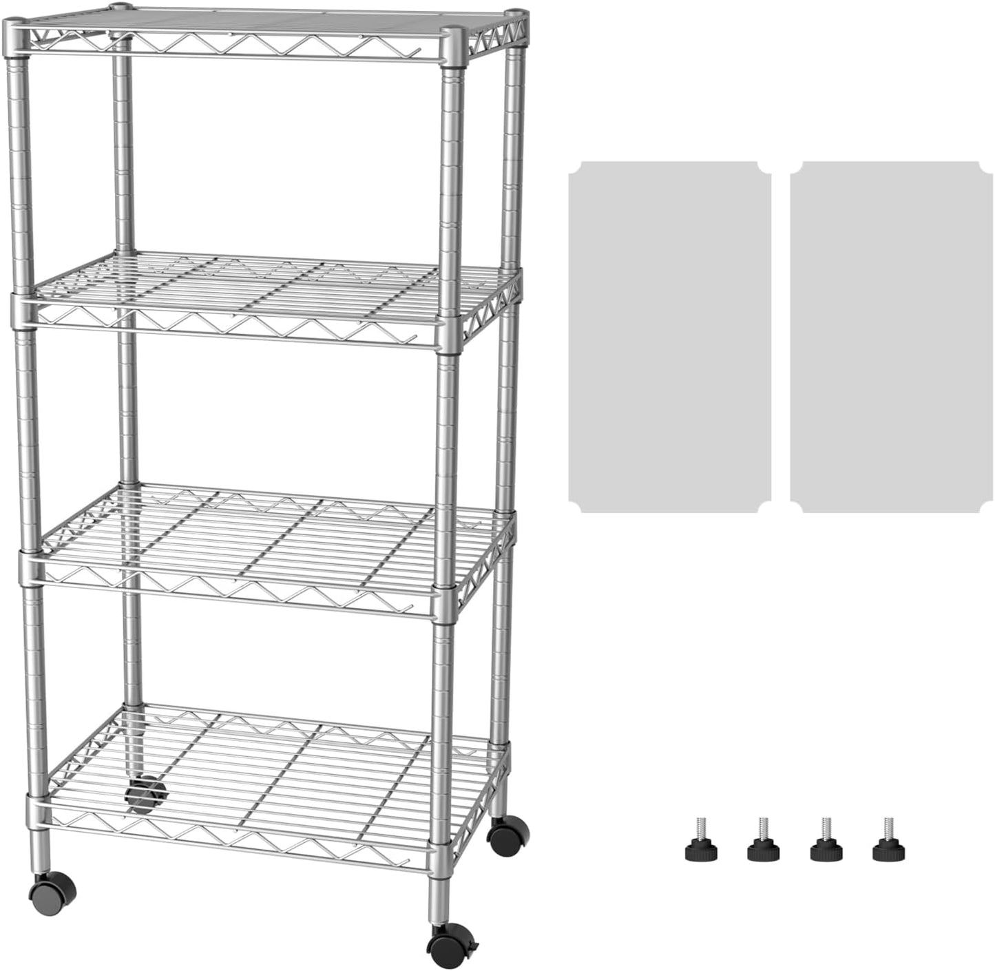 SINGAYE 4 Small Shelves Storage Shelf Wire Shelving Unit Metal Shelf Adjustable Organizers Storage Shelving with Wheels for Bathroom Laundry Room Kitchen Pantry