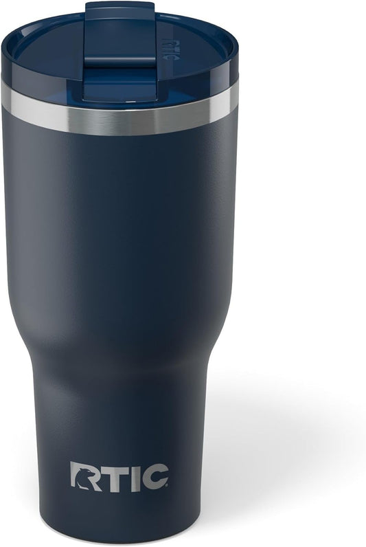 RTIC 40oz Essential Tumbler with Lid, Ceramic Lined, Insulated, Stainless Steel, Metal, Double Wall Vacuum-Insulation, Travel Cup for Iced Coffee, Tea, Hot and Cold Drink, Navy