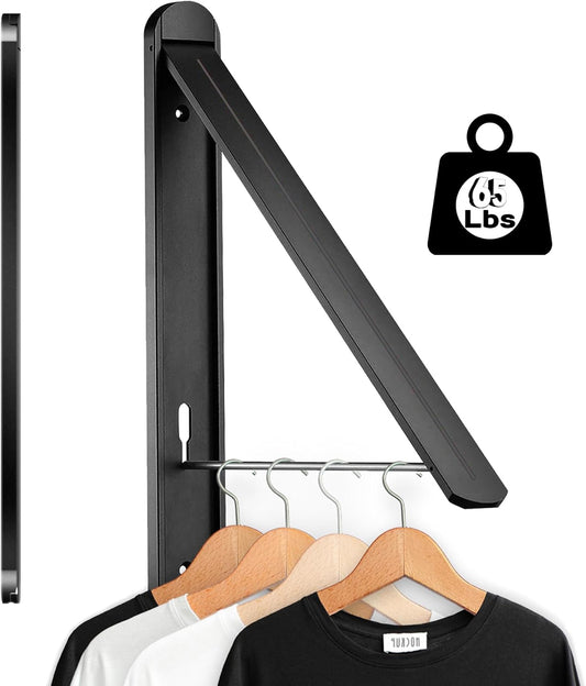 Wall Mounted Clothes Drying Rack-Foldable Indoor Laundry Rack,Space Saving Collapsible Clothes for Bathroom, Dorm, Apartment, RV, Laundry Room Organization.(Black-Aluminum)