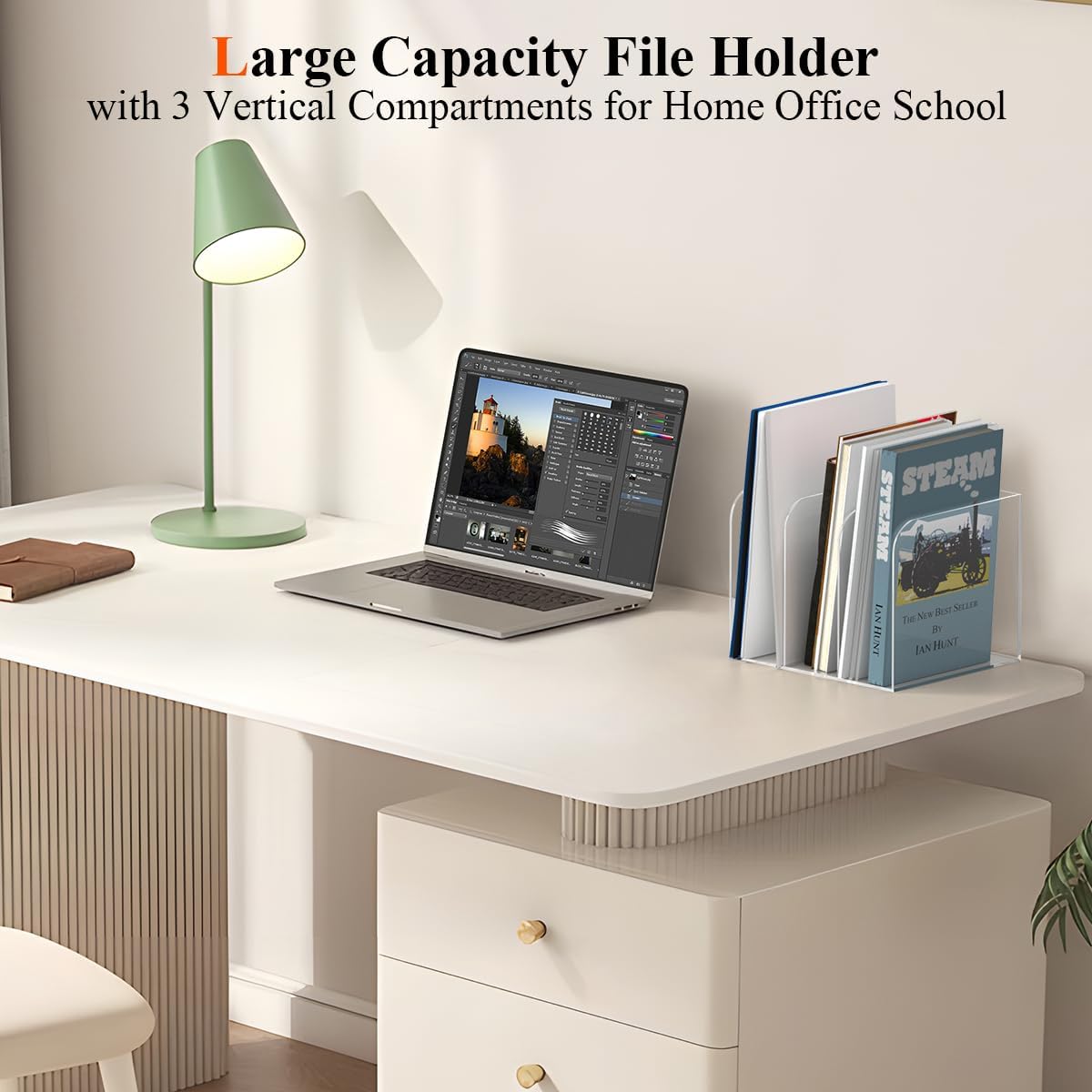 Acrylic Magazine Holder with 3 Vertical Compartments, Clear Desk Mail Organizer Magazine File Rack, Book Holder Paper Folder Binder Holders Office Organization for Desk Accessories