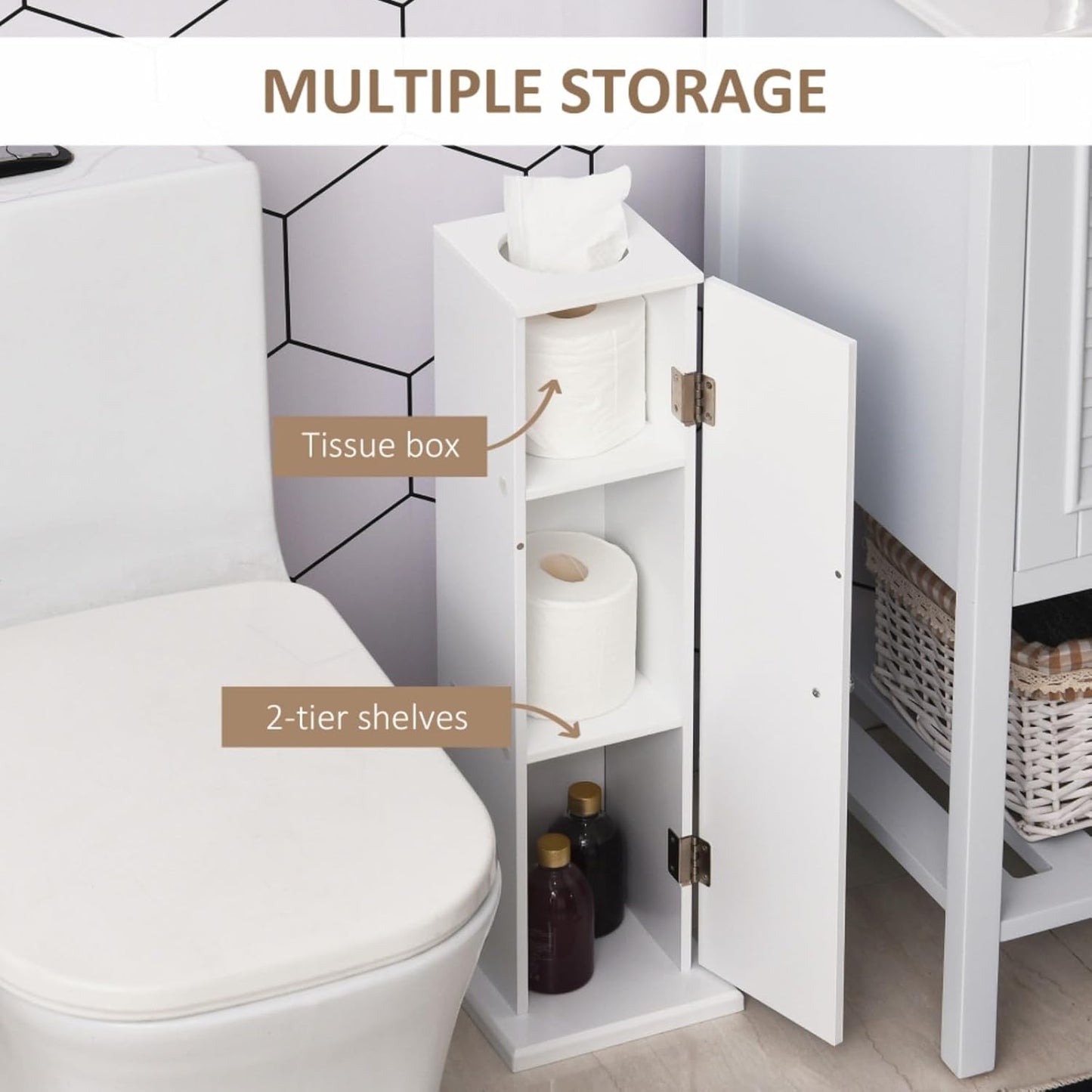 Modern Country Esthetic Small Toilet Paper Storage Containers for Bathroom, Kitchen, or Living Space, Convenient Space Saver Bathroom Corner Cabinet