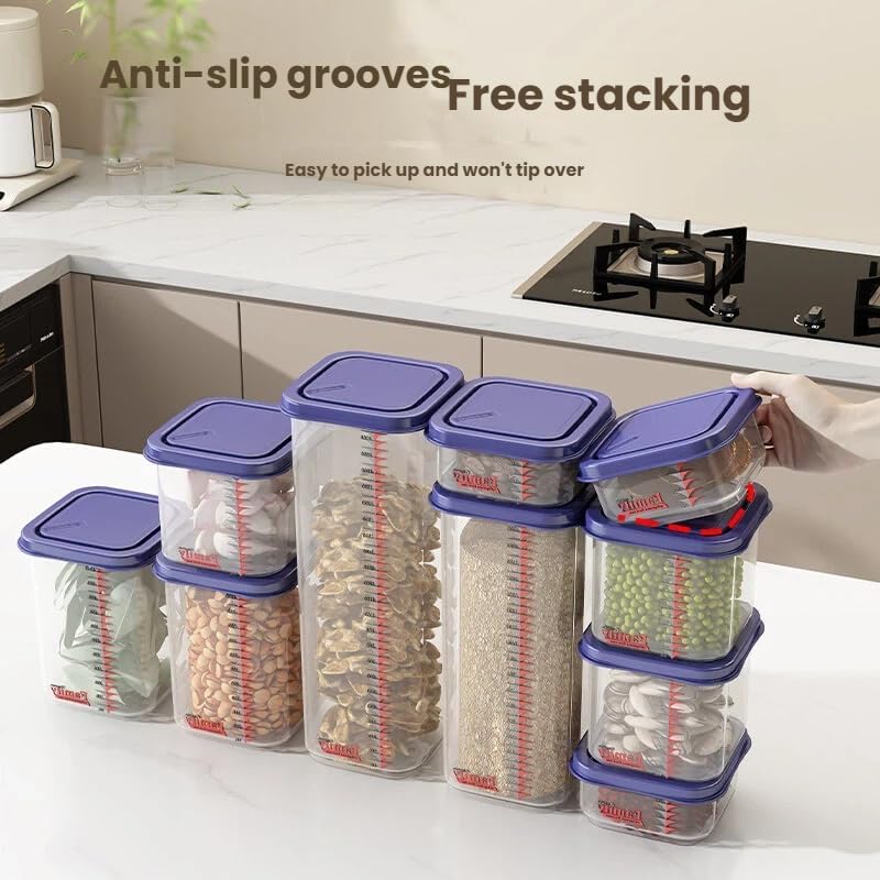 Airtight Food Storage Container With Lids 9PCS Family Set, BPA-Free Food-grade Plastic Stackable Leak-proof Kitchen Pantry Organizers for Pasta, Nuts, Dry Goods, Snack,Modular Design (Purple)
