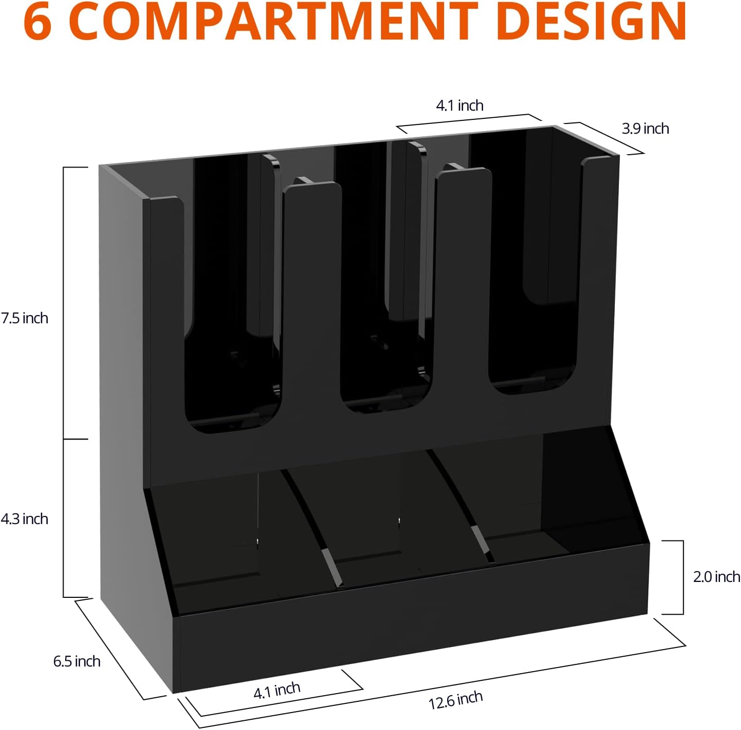 Richboom Cup and Lid Organizer, 6 Compartments with 2 Removable Dividers Coffee Station Countertop Cup Dispenser Condiment Organizer Accessories Caddy for Breakroom, Office, Home - Black