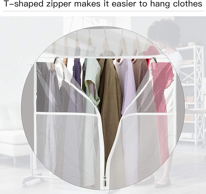 Zilink 60“ Hanging Garment Bags for Closet Storage Large Clear Window Hanging Clothes Storage Garment Rack Cover Dress Protector for Suit, Coat, Wardrobe, Bottom Enclosed, Set of 2