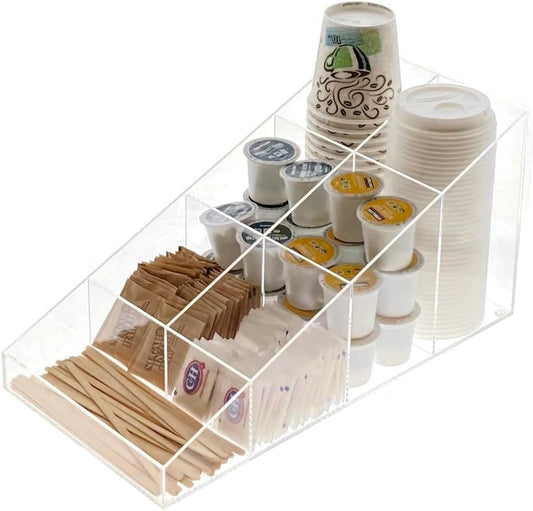 OnDisplay Java Joe Acrylic Breakroom Kitchen Coffee Station Organizer for Cups/Lids/Sugar/Tea/Stirrers
