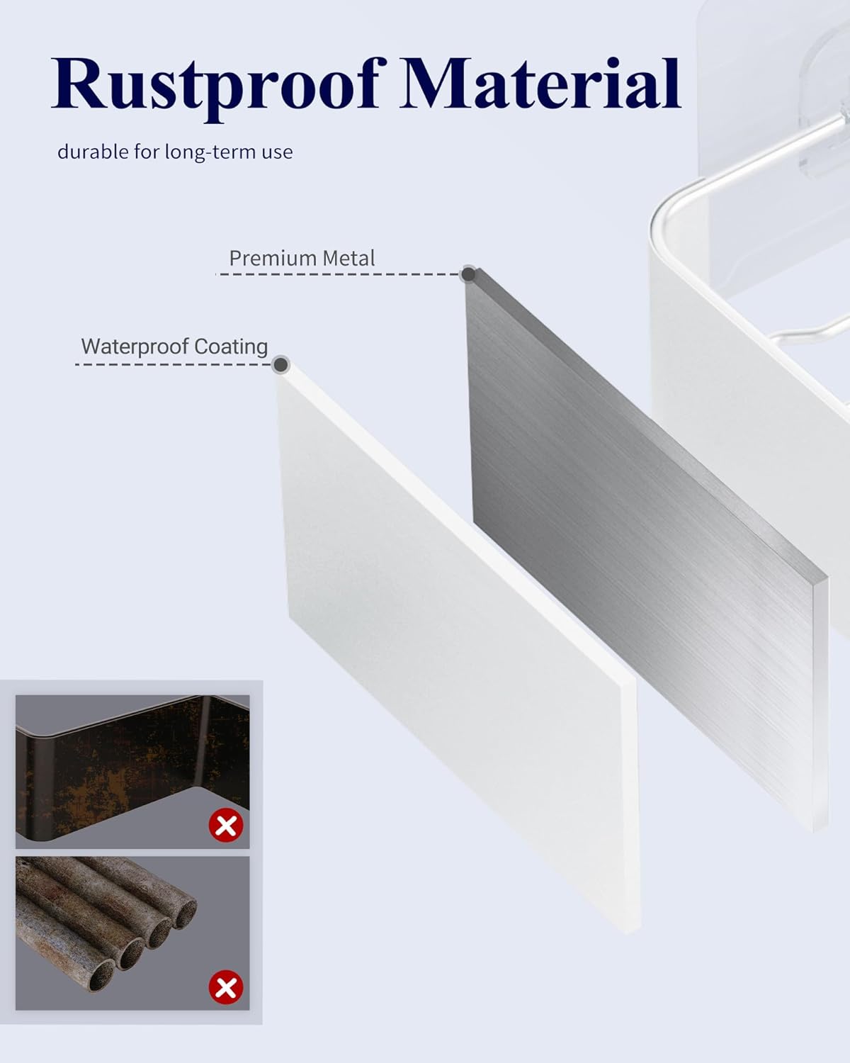 Kitsure Shower Caddy - 2 Pack Adhesive Shower Organizer, Rustproof Metal Shelves, No-Drill Bathroom Organizers and Storage, White, Large