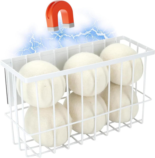 Magnetic Dryer Ball Holder Magnetic Lint Bin for Laundry Room Wool Dryer Ball Organizer, Iron Dryer Ball Container for Laundry Room Organization and Storage