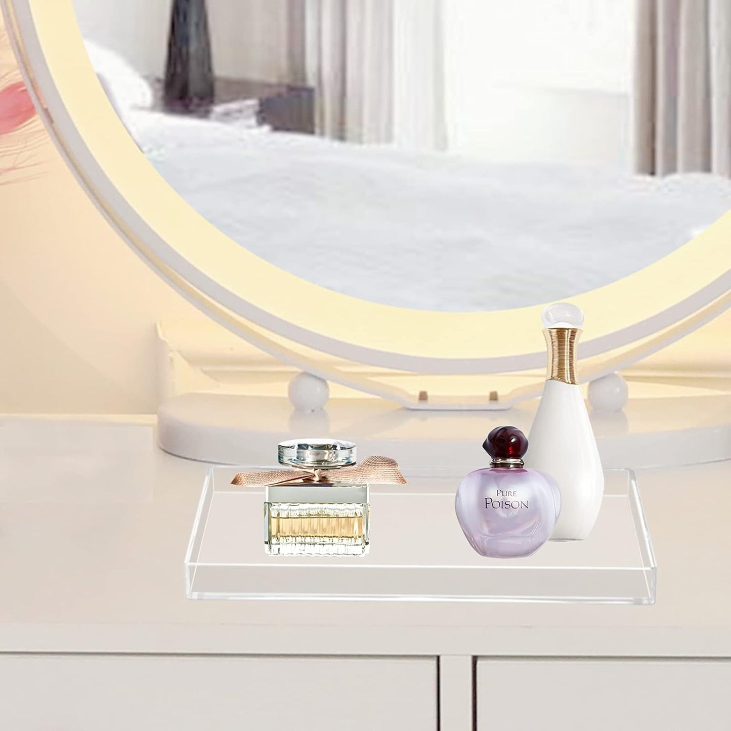 Bigfety Acrylic BathroomTray for Counter, Handmade Clear Trays Sturdy Organizer for Cup, Sponge, Soap, Plant (Large, Clear)