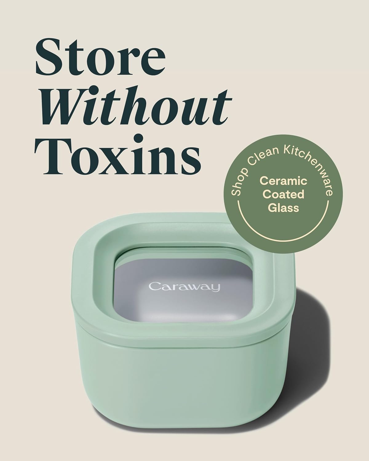 Caraway Mini Square Food Storage Container - 1.75 Cup Glass Storage Container for Food - Non-Toxic Ceramic-Coated Glass - Air Release Technology - Compact & Stackable Design - Mist