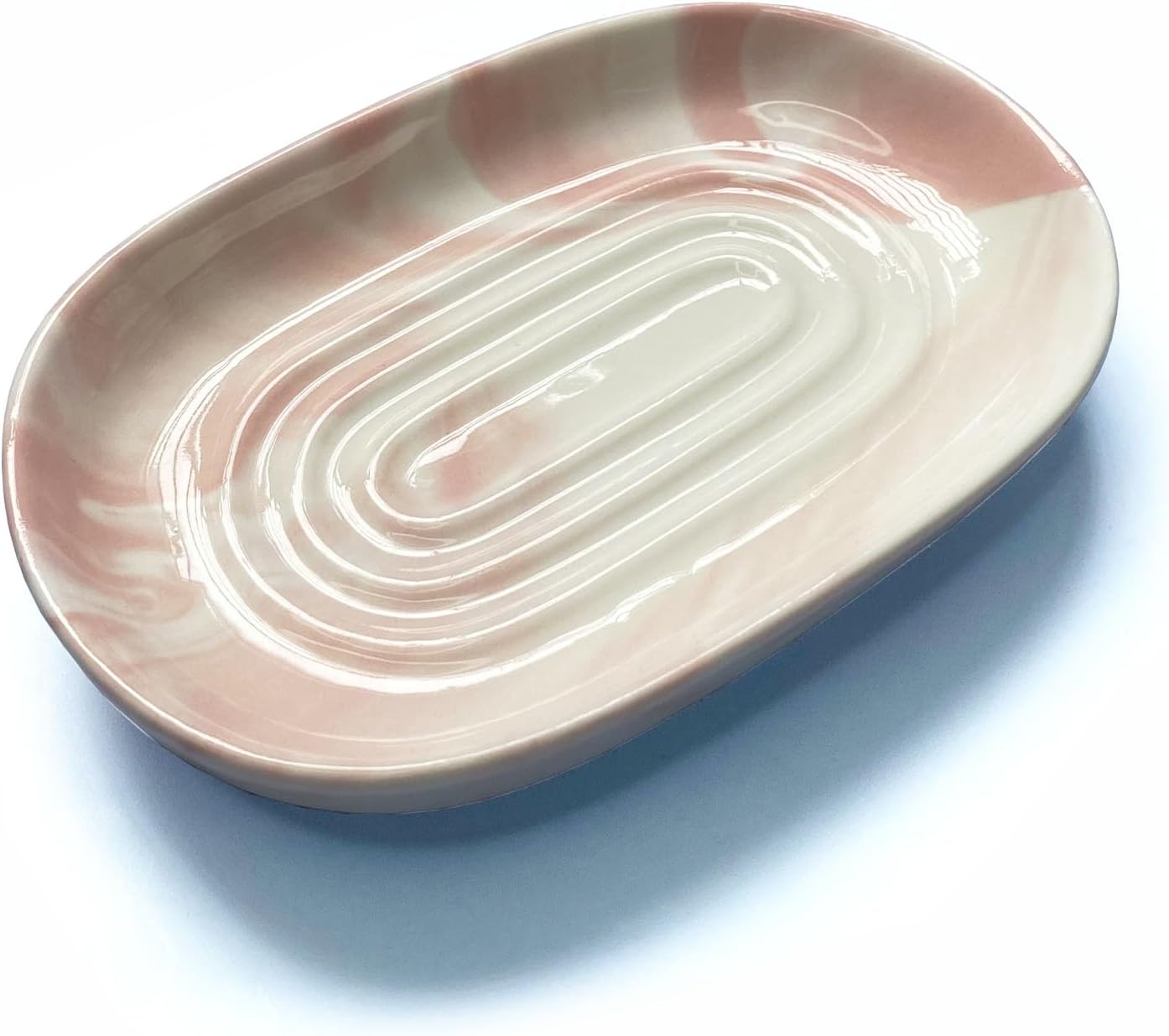 Soap Dish Ceramic, Decorative Ceramic Soap Holder with Unique Marble Textures, Bar Soap Holder for Shower, Bathroom, Kitchen, Tubs, Sink, Hotels, Counters (Pink Texture)