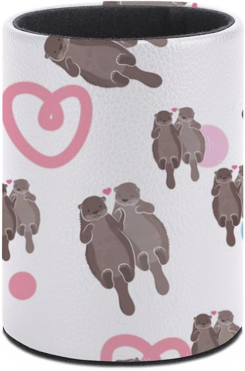 Sea Otter Pen Holder Pencil Organizer Cute Pencil Cup Desk Decor Makeup Brush Holder PU Multifunctional Office Suppliesfor Home Classroom School