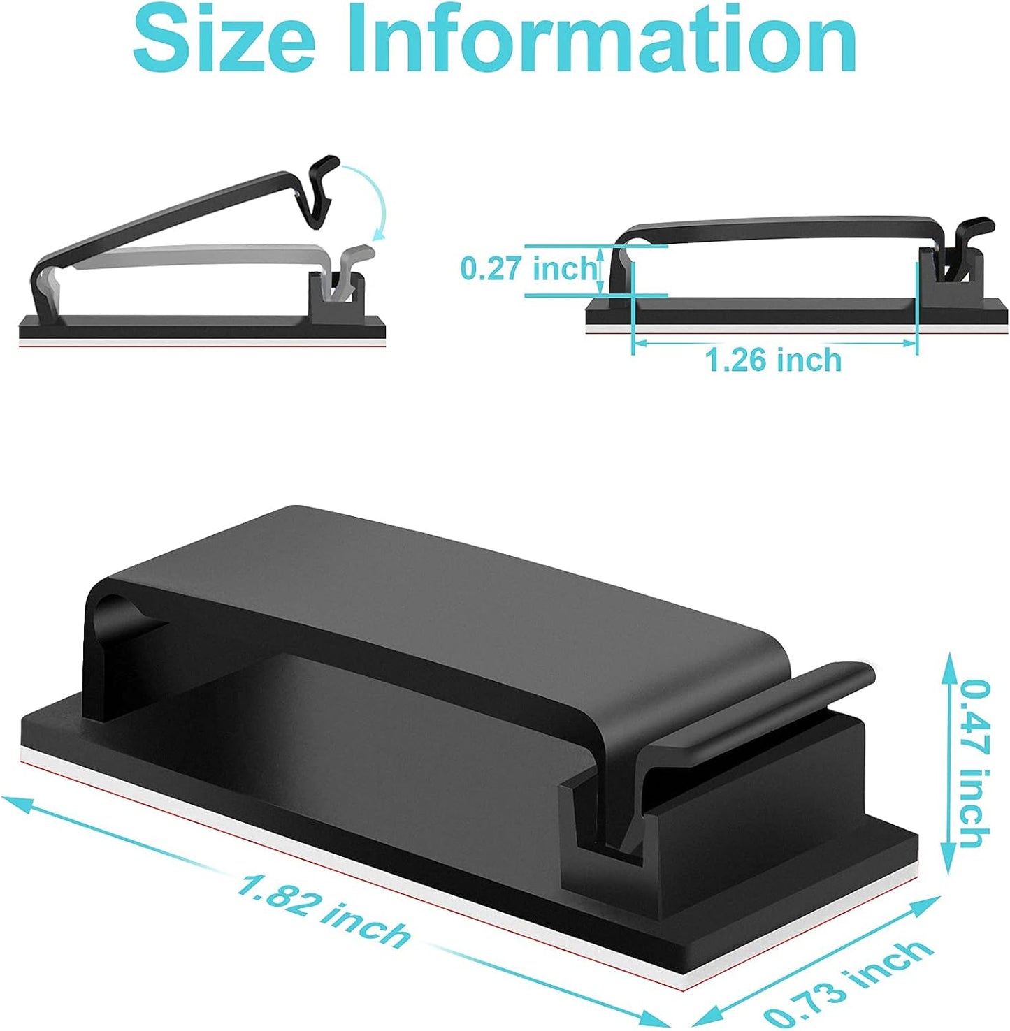 Cable Management Clips, Large Cord Clips for Under Desk Wire Management, Adhesive Organizer Multiple Cord (Computer/PC, Network, TV, Ethernet) Black 20 PCS