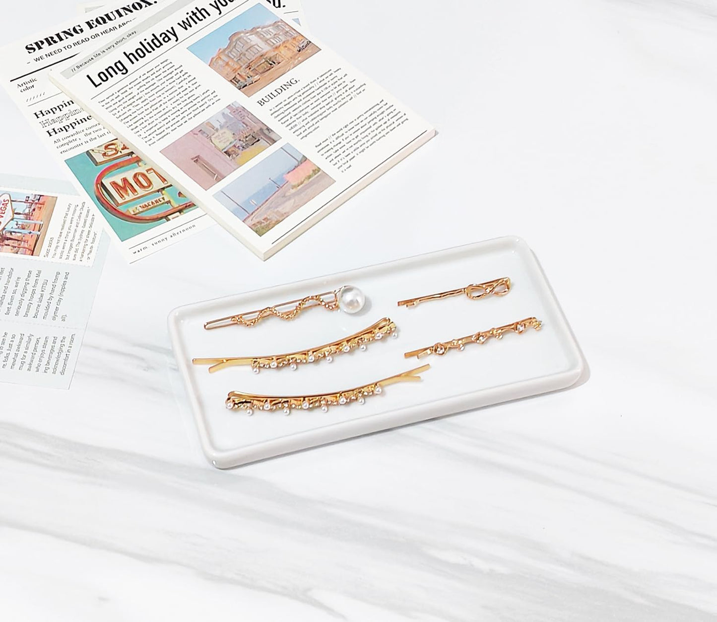 6.4" Porcelain Small Bathroom Tray, Ceramic Countertop and Vanity Tray for Cosmetics, Perfume, Jewelry, Candle - Kitchen Soap Tray for Kitchen Counter (White)