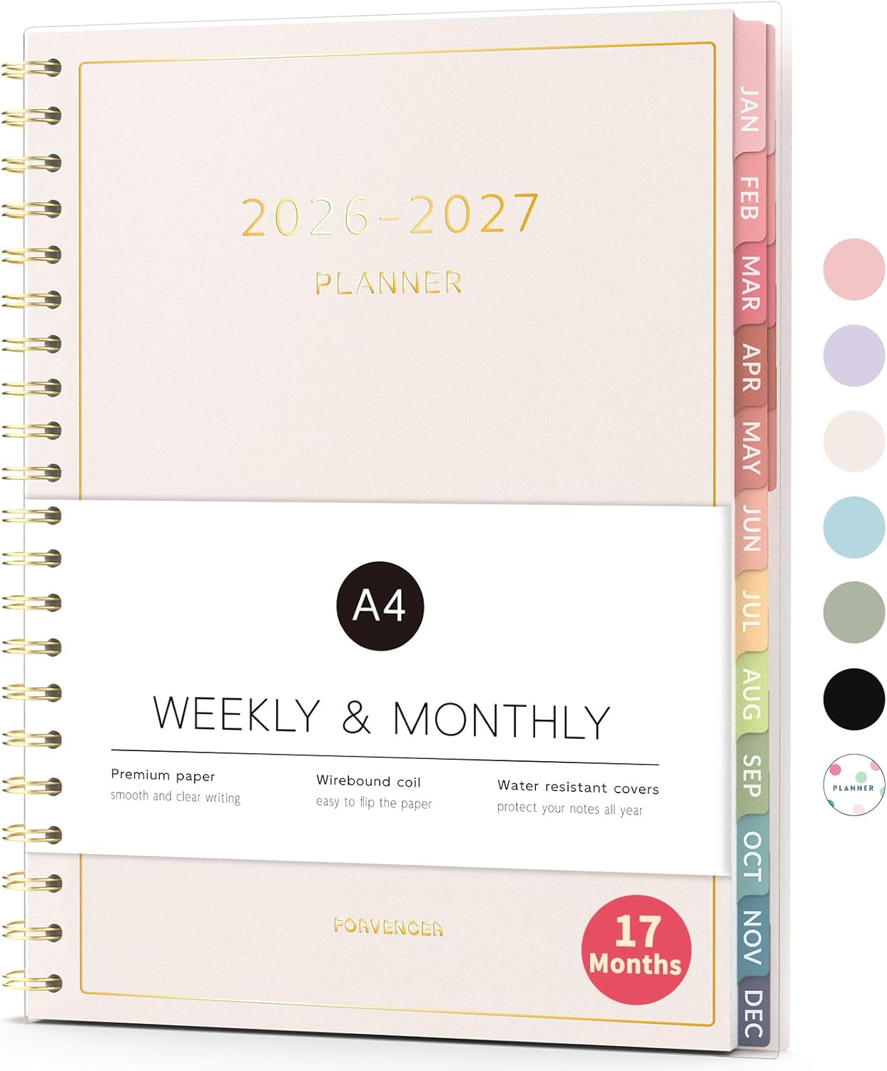Forvencer Planner 2026-2027, 17 Month Weekly and Monthly Calendar Planner, Jan 2026 -May 2027, 8.5" x 11", Daily Agenda Book with Tabs, College Organizer Notebook, School Supplies for Student Teacher Classroom, A4, Beige