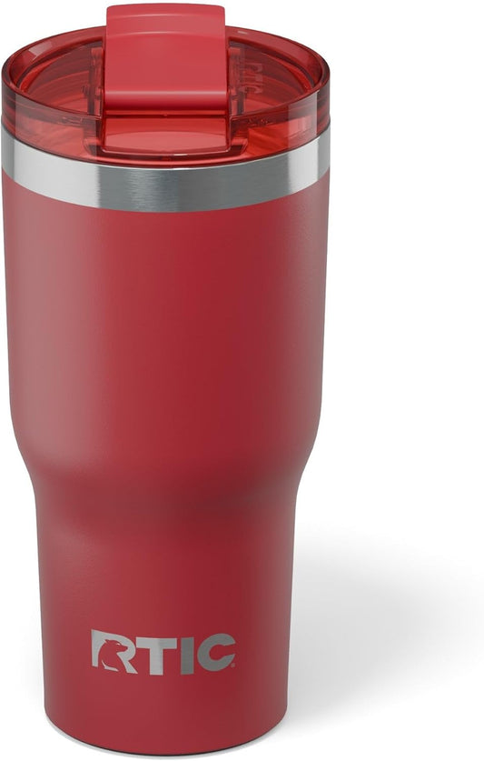 RTIC 20oz Essential Tumbler with Lid, Ceramic Lined, Insulated, Stainless Steel, Metal, Double Wall Vacuum-Insulation, Travel Cup for Iced Coffee, Tea, Hot and Cold Drink, Flag Red