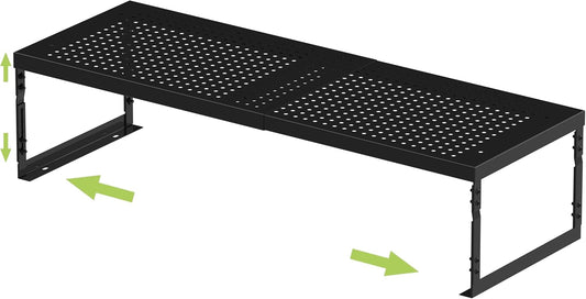Adjustable Stackable Metal Storage Shelf Organizer - Expandable Wire Rack with Perforations for Kitchen, Pantry, Bathroom, Cabinet & Office-Compact, Durable & Sturdy (1PACK/Medium/Black)