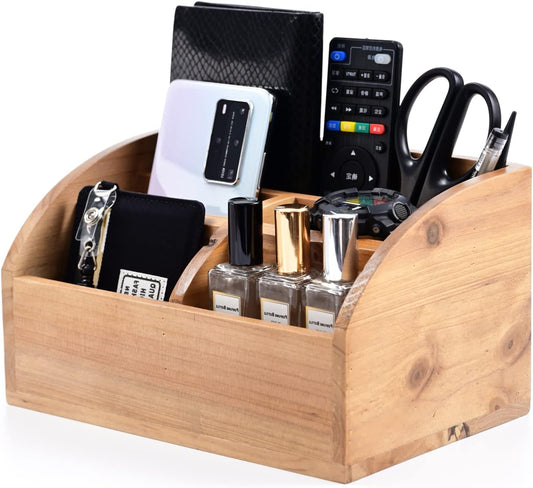 BONNY DODO Remote Control Holders Organizer Box for Table Small Solid Wooden Desk Farmhouse Home Decor Caddy Basket Store ipad for Media Player,Pencil,Glassees&Office Supplies (Wood-M, M)