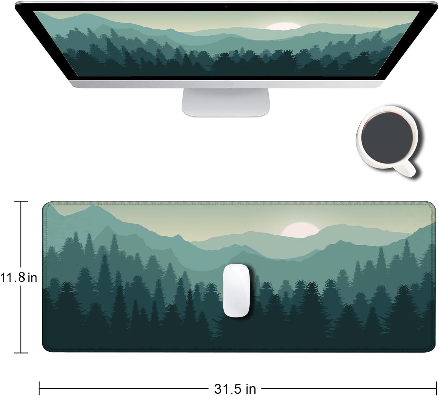 Mouse Pad Gaming, Large Mouse Pads for Desk, Keyboard Mouse Mat Desk Pad, Non-Slip Rubber Base with Stitched Edges Mousepad, 31.5x11.8 inch Abstract Landscape Mountain