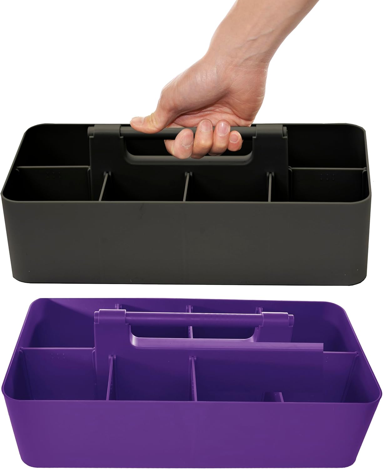 Portable Caddy - Stackable Plastic Organizer with Handle | Desk, Makeup, Dorm, Classroom Art Organizer (Made In Usa) (Black/Royal Purple)