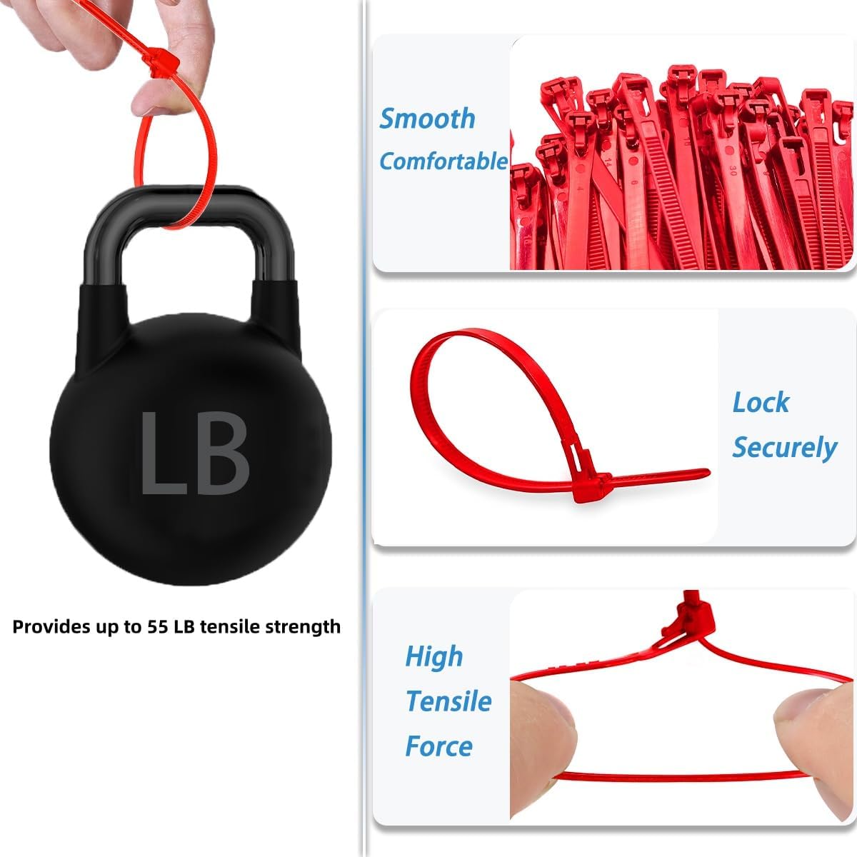 100 Pack 12 Inch Heavy Duty Reusable Zip Ties Red – UV Resistant, 55 LBS Tensile Strength, Weatherproof Cable Ties for Outdoor, Industrial, and Harsh Environments