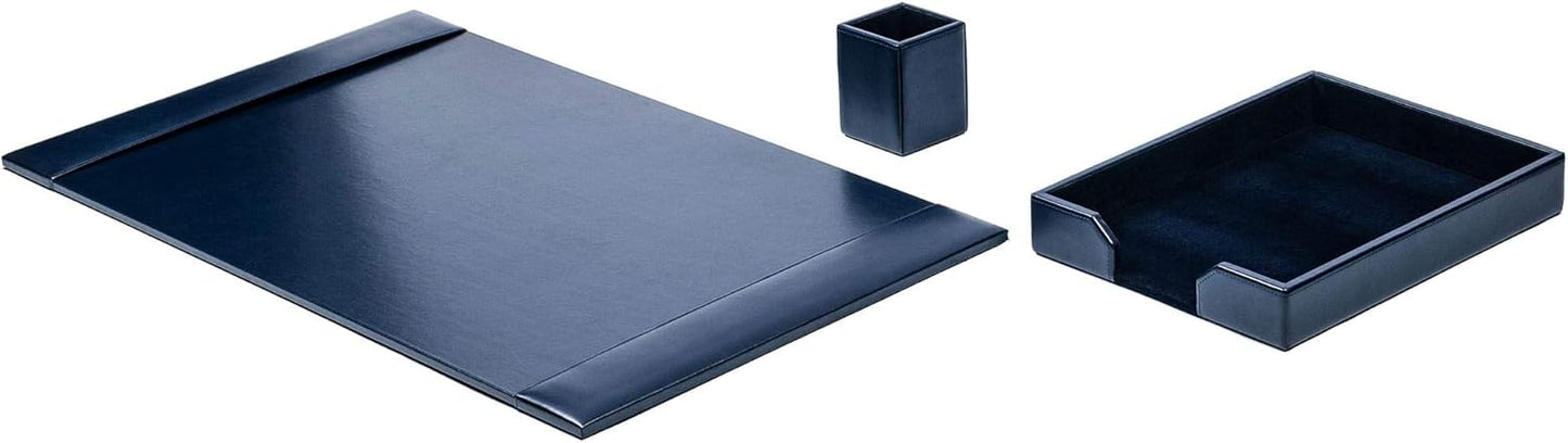 DACASSO Bonded Leather Desk Set - Luxury Leather Desk Pad & Desk Organization Essentials (Navy Blue, 3 Piece)