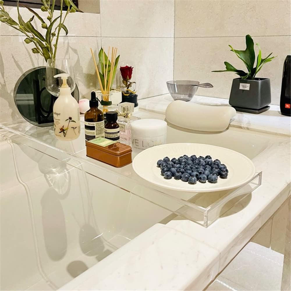 Wangunan 33 inch Luxury Bathtub Table - Shelf Organizer for Bathtub & Shower Storage (Clear)