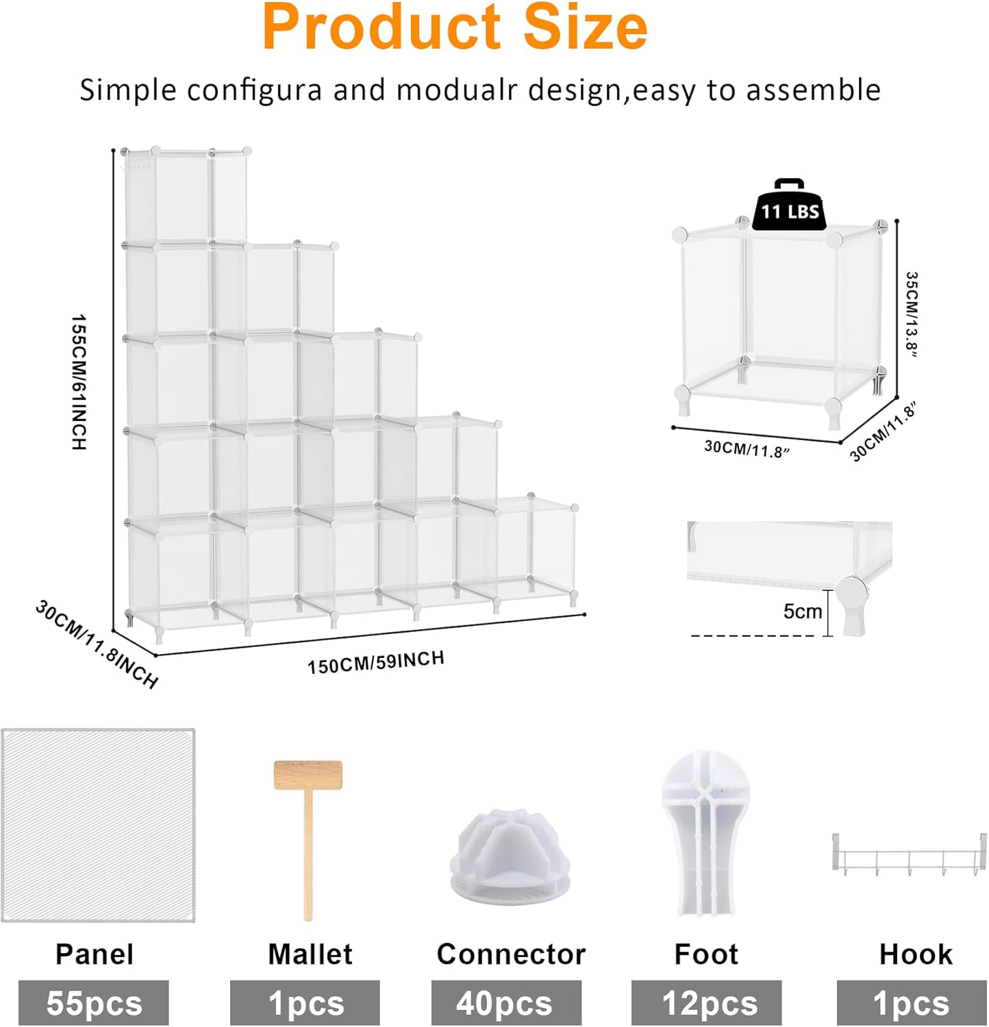 AWTATOS Cube Storage Organizer, 16 Cube Closet Organizers and Storage Shelves, DIY Stackable Bookshelf for Bedroom, Home, Translucent Twill