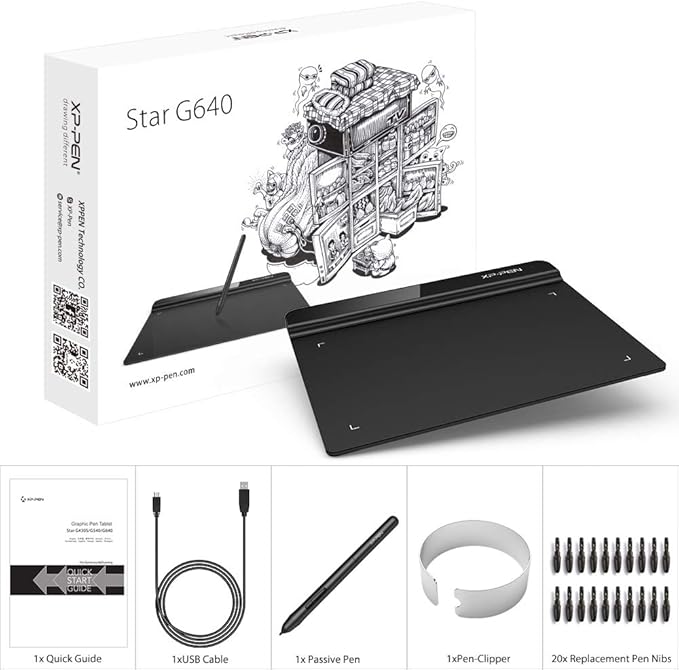 Drawing Tablet XPPen StarG640 Digital Graphic Tablet 6x4 Inch Art Tablet with Battery-Free Stylus Pen Tablet for Mac, Windows and Chromebook (Drawing/E-Learning/Remote-Working)