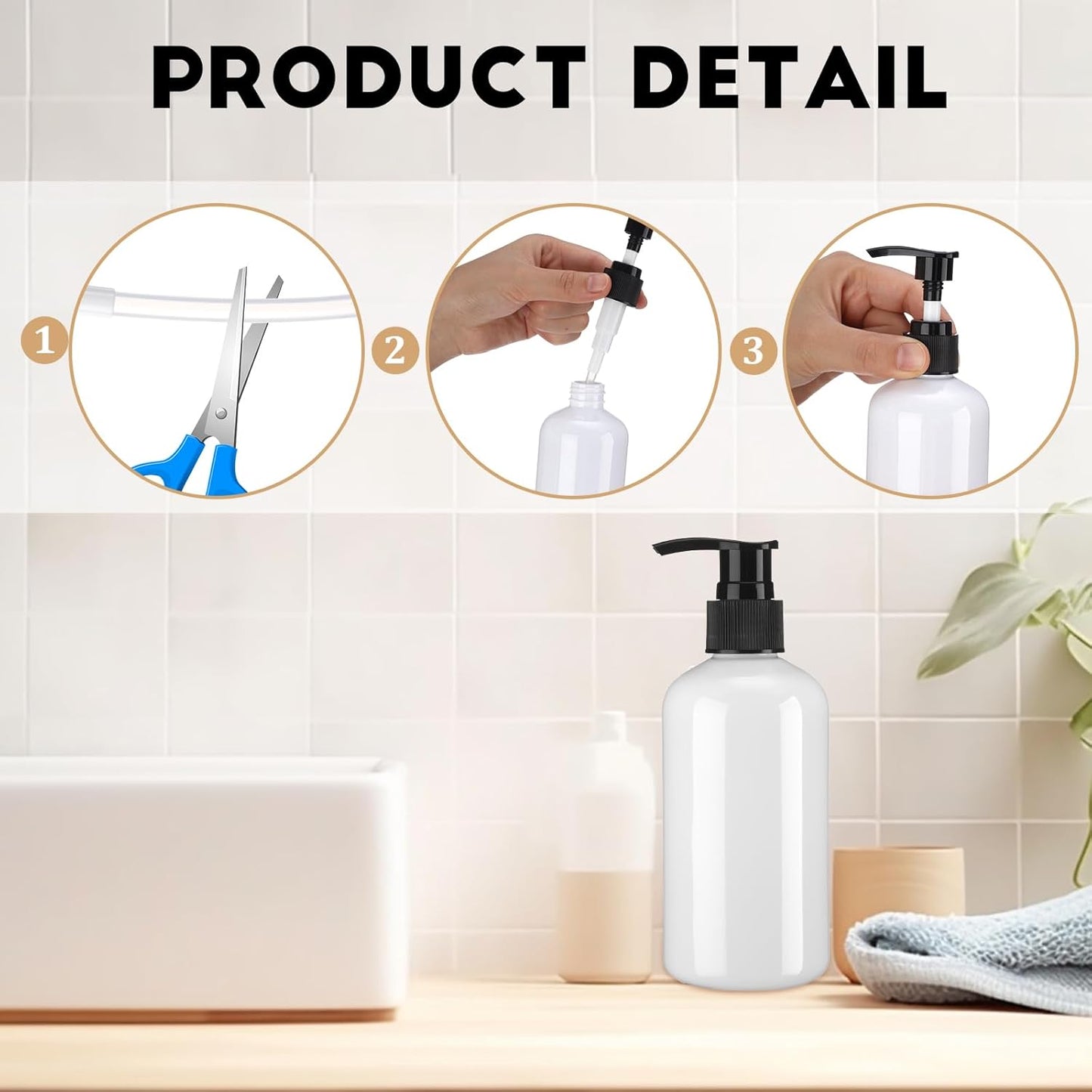 8 Pcs Plastic Pump Bottles Empty Lotion Bottle with Pump Refillable Dish Soap Dispenser Portable Hand Soap Dispenser Shampoo Lotion Container for Oil Liquid Soap(White,8.5 oz)
