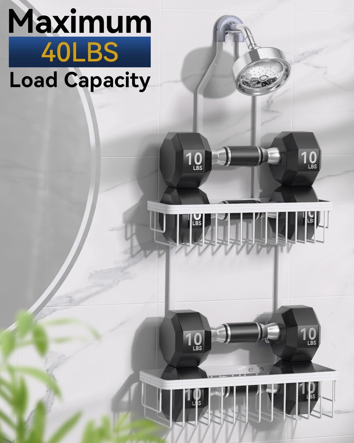 YASONIC Shower Caddy Hanging, Never Rust Shower Organizer Hanging, Aluminum Shower Racks for Inside Shower with Hooks for Razor, Bathroom Organizers and Storage with Soap Holder, White