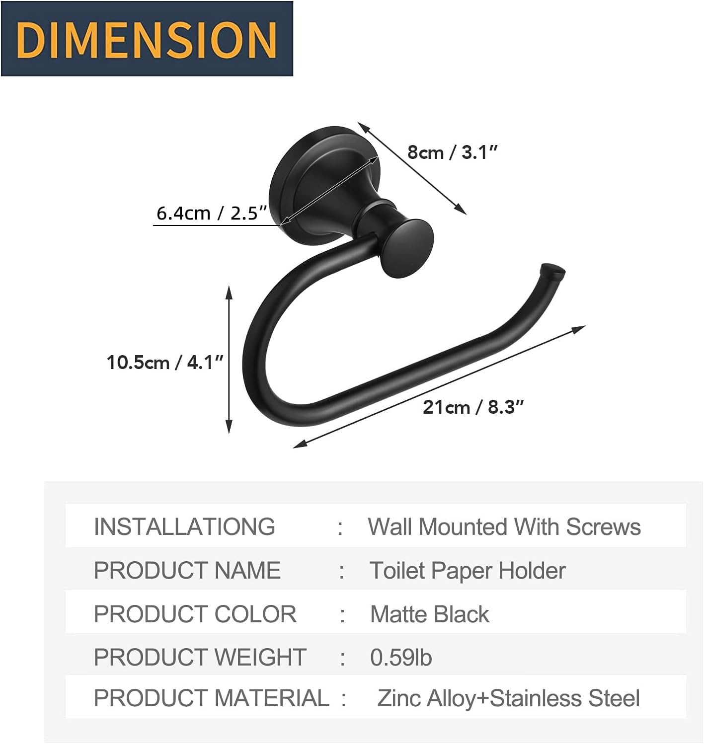 BESy Matte Black Toilet Tissue Paper Holder Matte Black Bathroom Accessories Toilet roll Paper Hanger, Wall Mounted, Rustproof