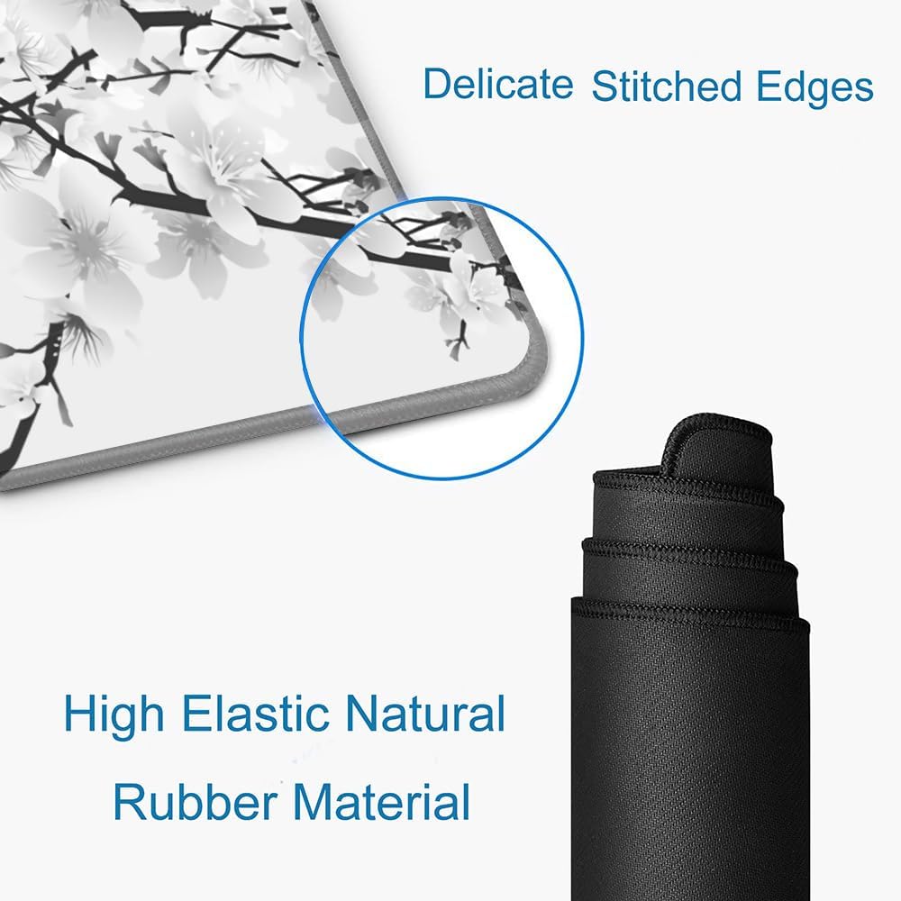 Gaming Mouse Pad, Large Mouse Pads for Desk, Non-Slip Rubber Base Mousepad, Keyboard Mouse Mat Desk Pad with Stitched Edges, 31.5x11.8 inch Sakura Death Life Floral