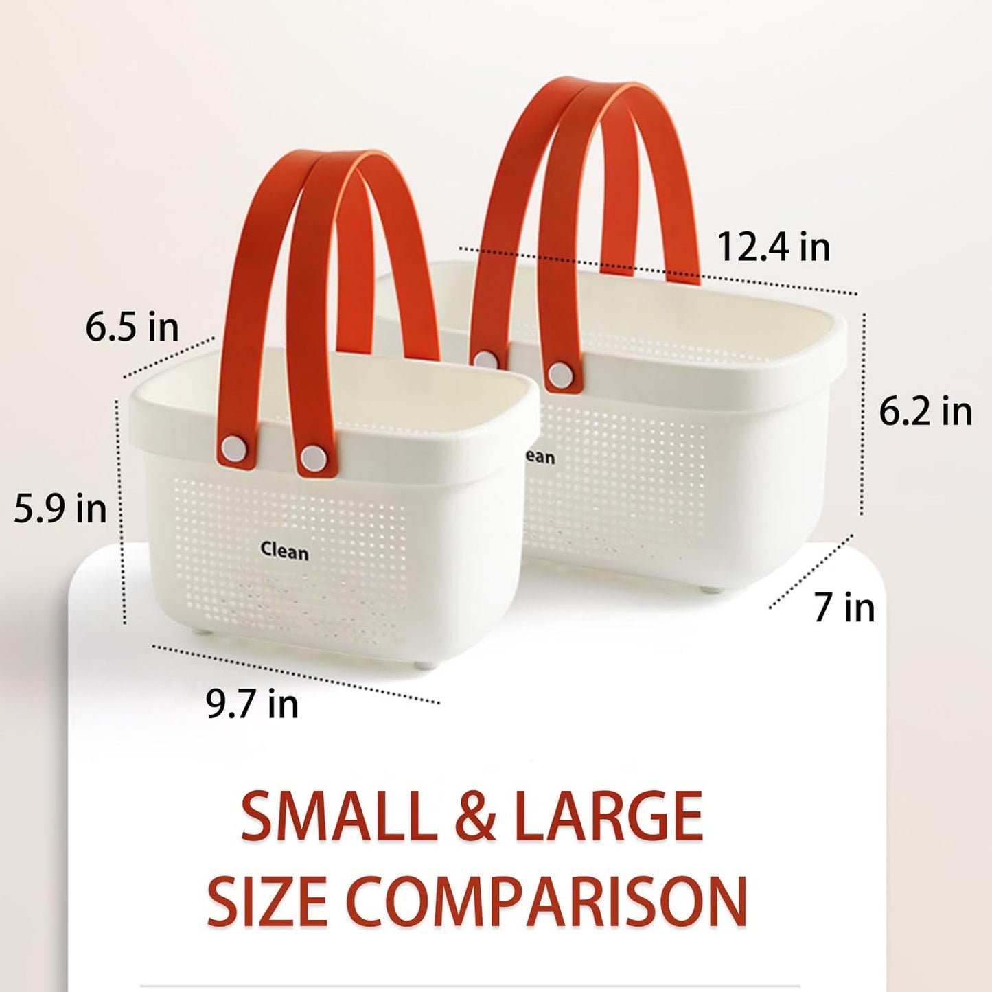 JiatuA Plastic Storage Basket with Handle Portable Shower Caddy Tote Organizer Basket Bin for Bathroom Kitchen Dorm Room Bedroom, Small White