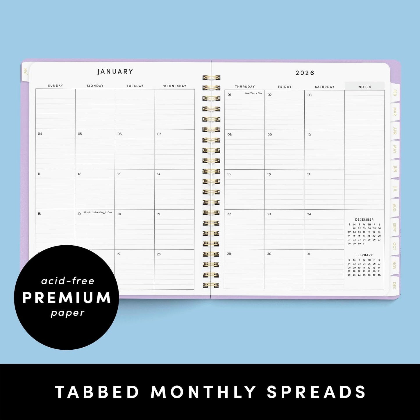 PAPERAGE 2026 Weekly & Monthly Planner, 12 Months (January 2026 - December 2026), 9.2 in x 11.2 in, Spiral Bound 2026 Planner with Weekly, Monthly & Yearly Views, Note Pages & Inner Pocket – Sage Green