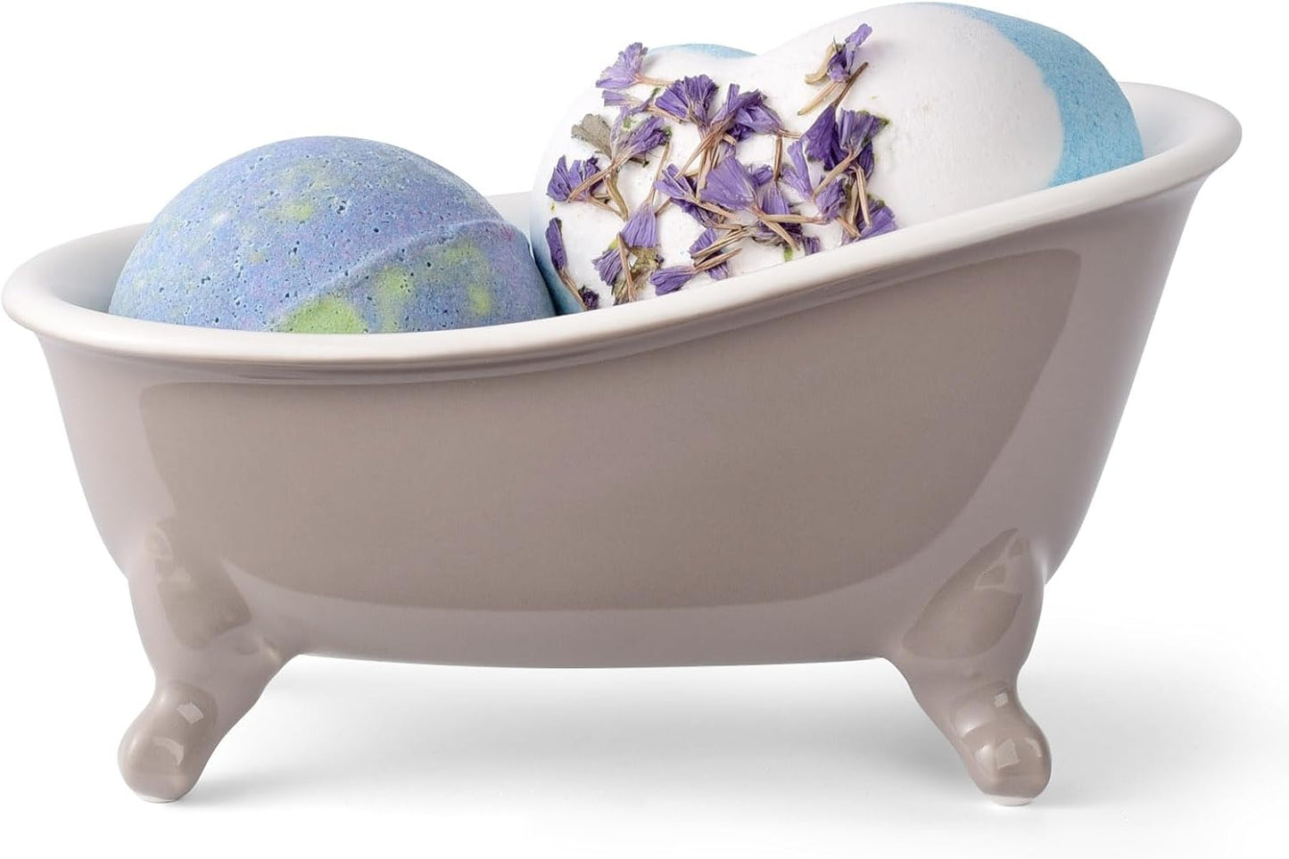 6.1" Vintage Ceramic Mini Decorative Clawfoot Bathtub Bar Soap Dish, Kitchen Sponge Holder and Shower Tray for Bathroom, 1 Pack (Taupe)