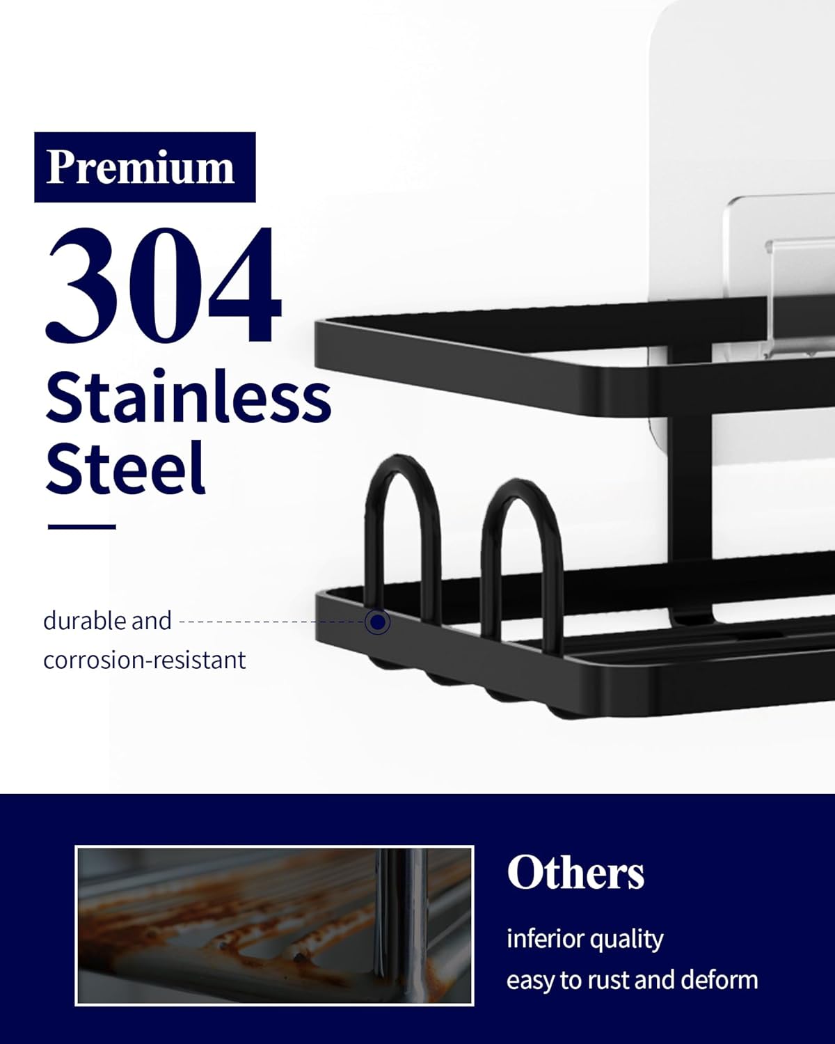 Kitsure Shower Caddy - 2 Pack, No Drilling Shower Organizer with 8 Hooks, Rustproof Stainless Steel Shower Shelf for Inside Shower, Wall Mounted Shower Rack for Bathroom, Kitchen, Black