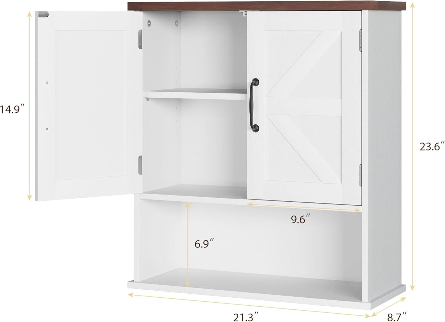 Smuxee Farmhouse Wall Mounted Cabinet, White Small Medicine Cabinet with Adjustable Shelf, for Bathroom, Living Room, Laundry Room