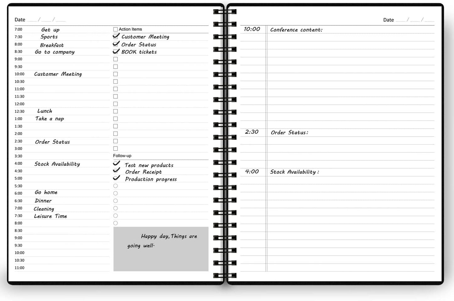 Undated Daily Planner - Undated Planner with Hourly Schedules, Action Items and Follow-up, A4 Daily Organizer Notebook to Increase Productivity, Appointment Book for Time Management, 8.5 × 11 Inch