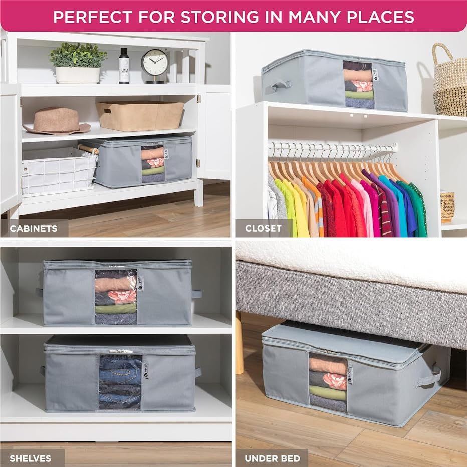 Cedar Clothes Storage Bag Organizer – Protects from Moths, Moisture, Dirt & Dust – Set of 2 Underbed Storage Bags for Clothes, Cashmere Sweaters, Bedding & More - Underbed Storage - Grey