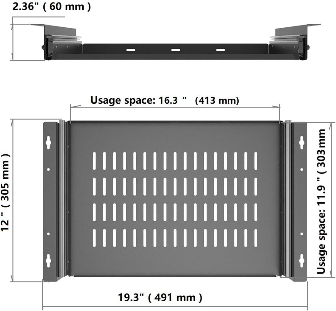 JINGCHENGMEI Sliding Under Desk Laptop Mount Shelf with Air Vents, W 16.3" x D 12" Metal Under Desk Slide Out Tray for Laptop (16 Inch Wide)
