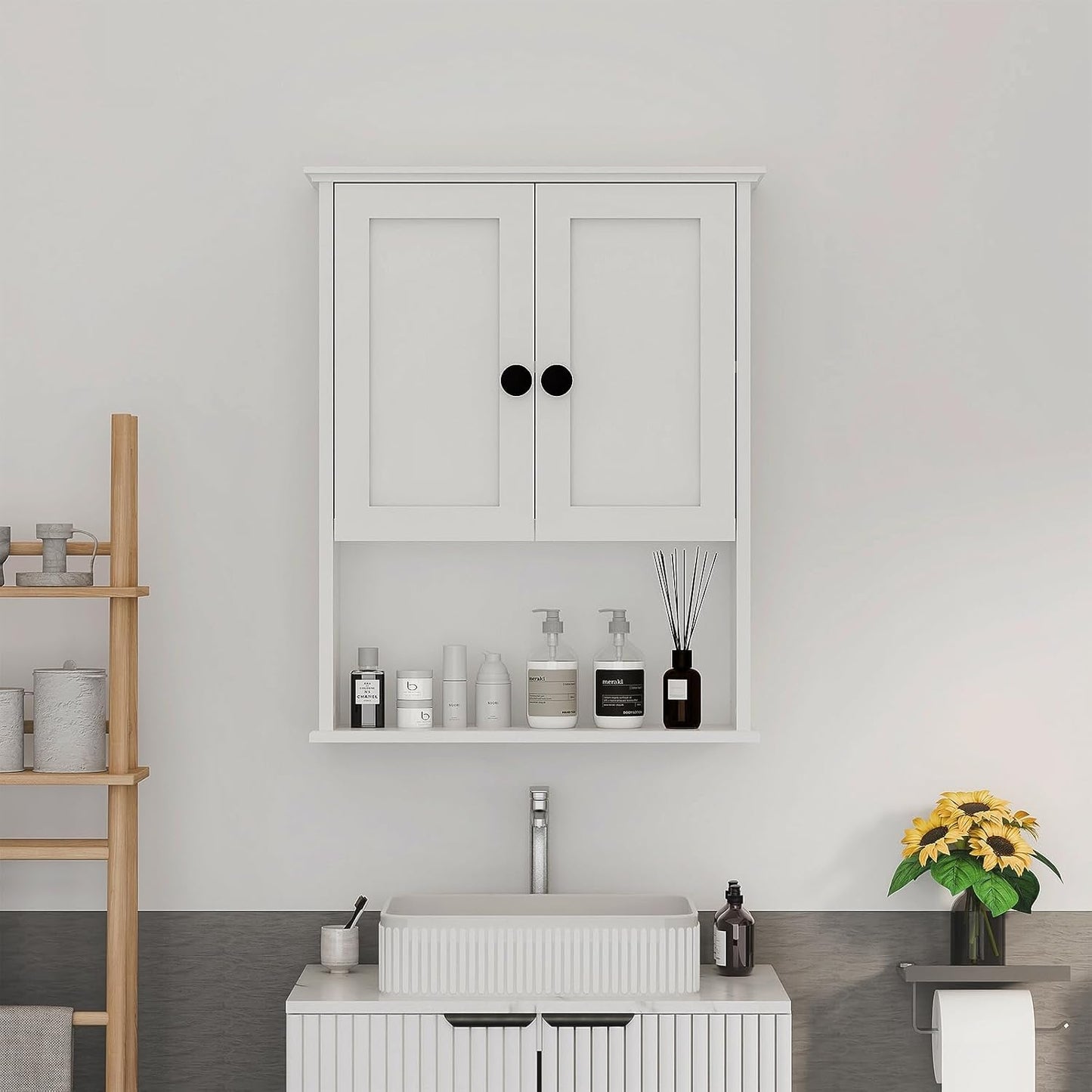 Bathroom Medicine Cabinet - Toilet Cabinet - Wall Mounted Cabinet - Multi Scene Wall Cabinet Storage Solution (Suitable for Bathroom, Kitchen, Living Room; White, Easy to Install)