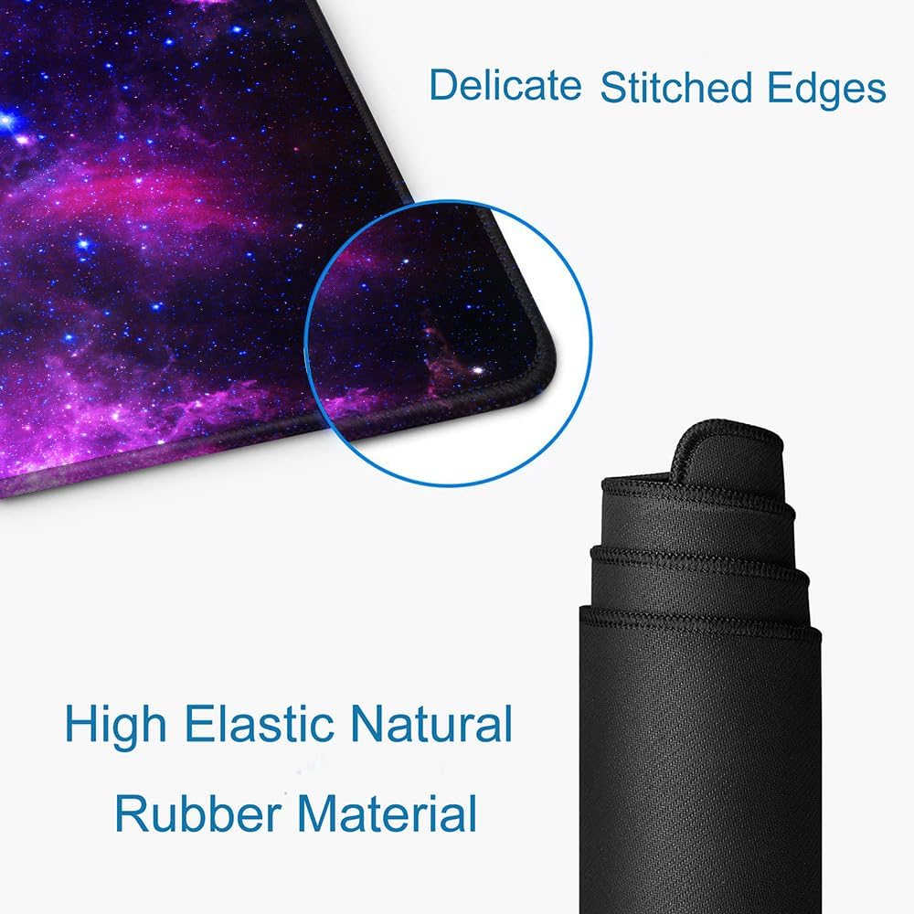 Gaming Mouse Pad, Large Mouse Pads for Desk, Non-Slip Rubber Base Mousepad, Keyboard Mouse Mat Desk Pad with Stitched Edges, 31.5x11.8 inch Galaxy