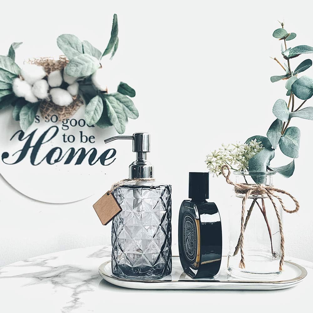 JASAI Diamond Design Glass Soap Dispenser with 304 Rust Proof Stainless Steel Soap Pump, 12 Ounce Kitchen Soap Dispenser for Bathroom, Hand Soap, Dish Soap (Grey)