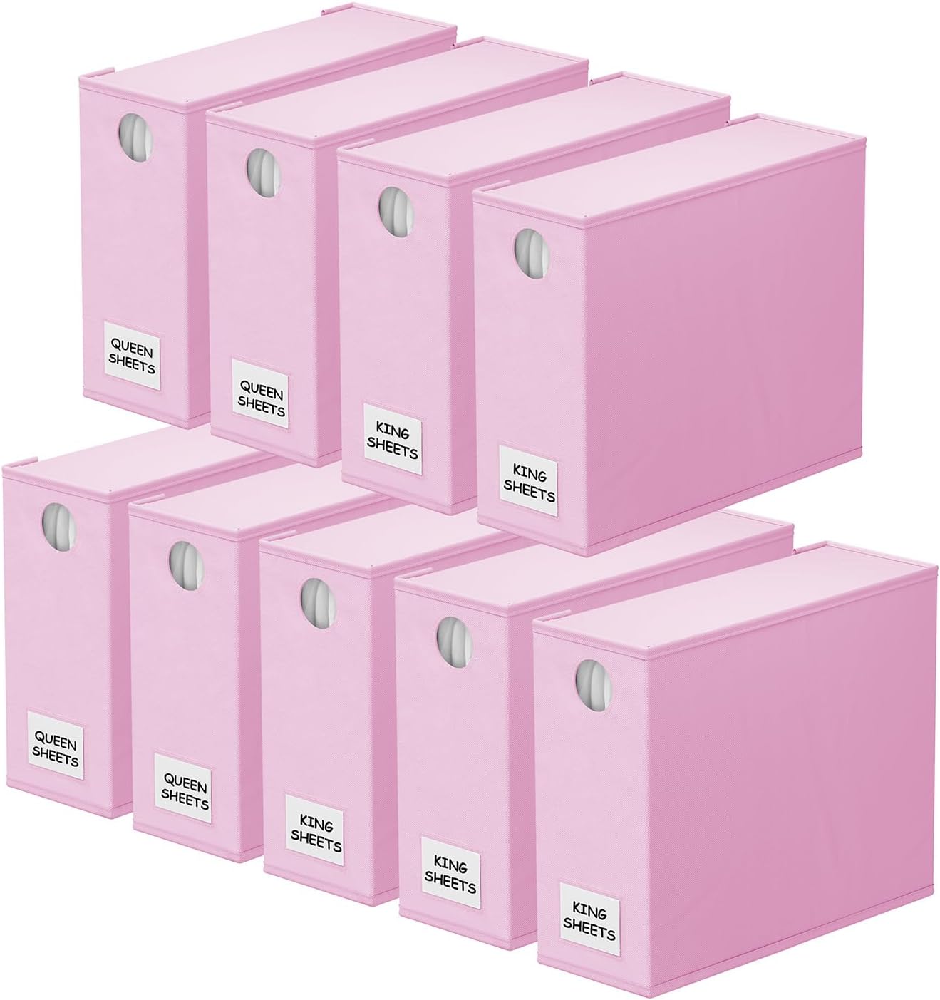 SpaceAid 9 Pack Bed Sheet Organizers and Storage, Foldable Sheet Organizer with Window for Linen Closet, Set Folder Keeper for Queen & King Size Bedding Storage (Pink)