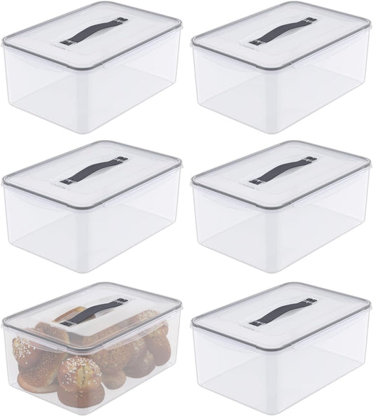 6 Pack 15 L/63Cup Large Airtight Food Storage Containers with lid, Plastic Kitchen Fridge Pantry Organizers for Bread, Pet Food, Dry Food, Proof Dough, BPA Free