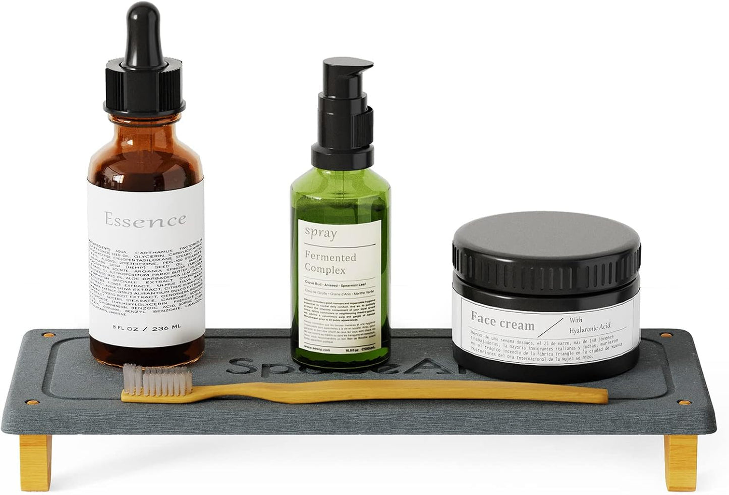 SpaceAid DryingNeat Sink Organizer, Instant Dry Sink Caddy Organizers, Kitchen Sponge Soap Holder Dispenser, Countertop Fast Drying Rack (Bamboo Feet, Dark Gray)