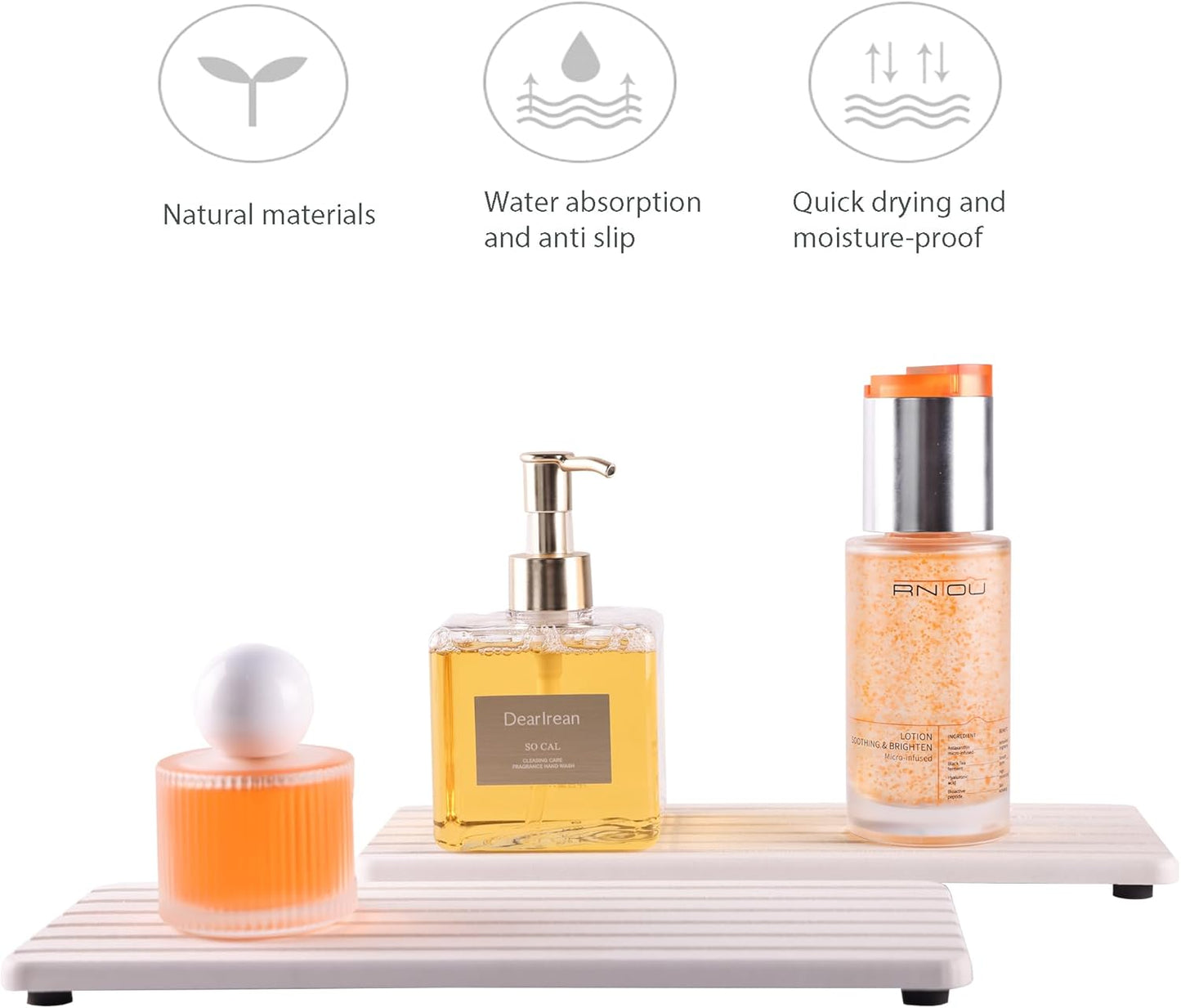 2 PCS Water Absorbent Diatomite Coasters (10.2" x 4"), Grooved Design, Water Absorbing Stone Used for Hand Soaps & Plants & toiletries in The Modern Home