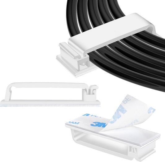 XHF 50 PCS Self Adhesive Cable Clips(L) White,Wire Clips Cable Management Wire Organizer Cord Holder for Under Desk, Car, Wall, TV PC Ethernet Cable