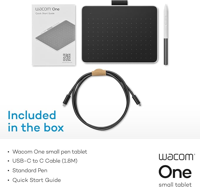 Wacom One Bluetooth Drawing Tablet, Small 7.4" x 5.5" Compact Graphics Tablet, Entry-Level Creative Design Pad with Creative Software for Chromebook, Mac, Windows PC, Android